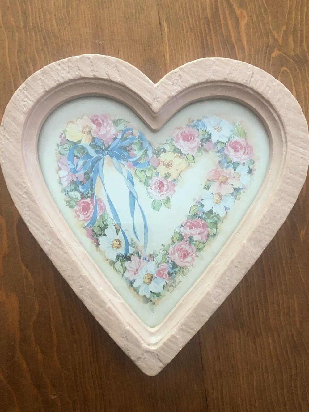 Vintage HOMCO Barbara Mock Floral Heart Grannycore Cottagecore Wall Plaque